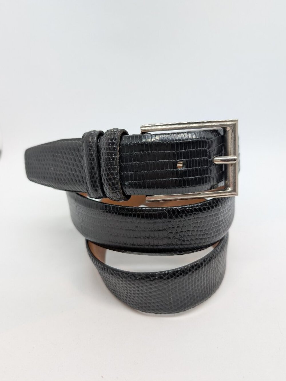 Trafalgar Belt Mens Sz 38 Black Burnished Java Lizard Thailand Leather Handmade